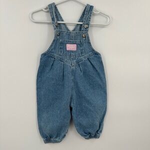 Vintage Baby OshKosh Bgosh Denim Overalls Medium Wash Pink Label 3/6M USA Made